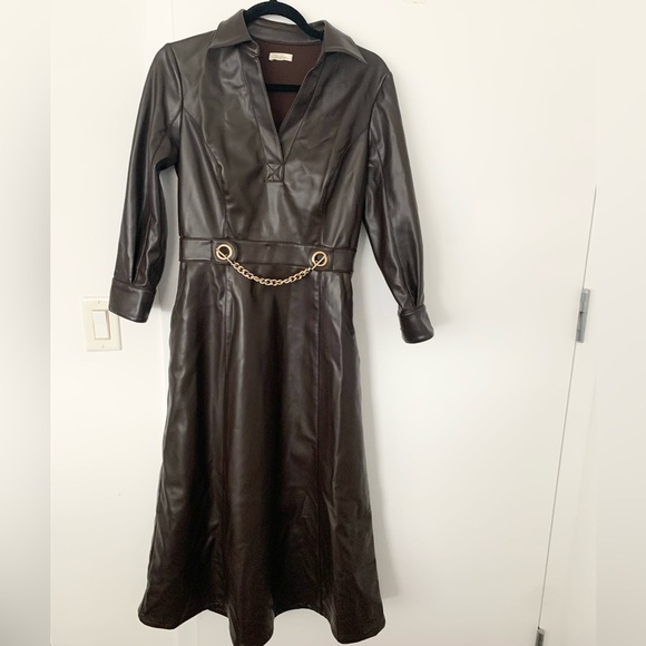 brown vegan leather dress The Havana Vegan Leather Mini Dress in Timber | S main image 1